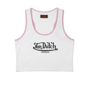 Von Dutch White Top with Pink Trim